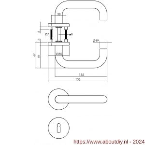 Intersteel Essentials 1315 deurkruk Rond op rozet 55 mm plus 7 mm nokken met sleutelgat plaatje RVS EN 1906/4 - A26005708 - afbeelding 2