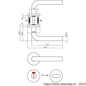 Intersteel Essentials 1316 deurkruk Recht op rond rozet 55 mm plus 7 mm nokken RVS EN 1906/4 met WC - A26008518 - afbeelding 2