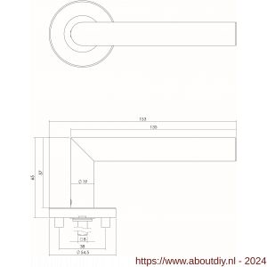 Intersteel Living 1317 deurkruk Hoek 90 graden op geveerde stalen rozet met nokken diameter 55x8 mm RVS EN 1906/4 - A26007348 - afbeelding 2