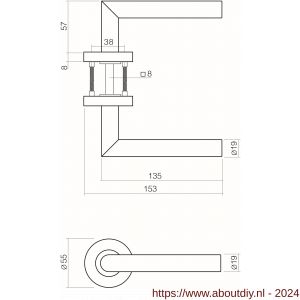 Intersteel Living 1317 deurkruk recht Hoek 90 graden op rond rozet 55 mm plus 7 mm nokken met sleutelgat plaatje RVS EN 1906/4 - A26005715 - afbeelding 2