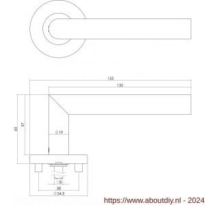 Intersteel Essentials 1317 deurkruk recht Hoek 90 graden op rond rozet 55 mm plus 7 mm nokken met WC 8 mm RVS EN 1906/4 - A26005718 - afbeelding 2