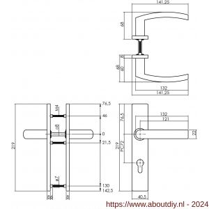 Intersteel Essentials 1327 deurkruk Blok op verdekt schild rechthoek profielcilinder 72 mm met nokken 7 mm RVS EN 1906/4 - A26005741 - afbeelding 2