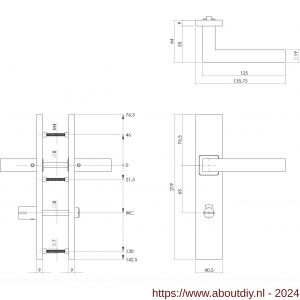 Intersteel Essentials 1337 deurkruk Vierkant op verdekt schild rechthoek WC 63/8 mm met nokken 7 mm RVS EN 1906/4 - A26005762 - afbeelding 2