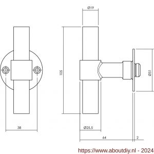 Intersteel Essentials 1671 gatdeel deurkruk T-model recht met ronde platte rozet 50x2 mm RVS geborsteld - A26008526 - afbeelding 2