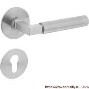 Intersteel Essentials 1839 deurkruk Baustil vastdraaibaar geveerd op ronde magneet rozet met profielcilinderplaatje RVS - A26008528 - afbeelding 1