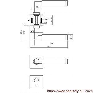 Intersteel Essentials 1849 deurkruk Baustil vastdraaibaar geveerd op vierkante magneet rozet met profielcilinderplaatje RVS - A26008535 - afbeelding 2