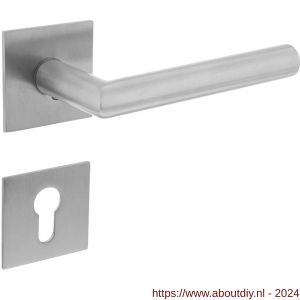 Intersteel Essentials 1850 deurkruk Hoek 90 graden vastdraaibaar geveerd op vierkante magneet rozet met profielcilinderplaatje RVS - A26007063 - afbeelding 1