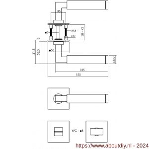Intersteel Essentials 1850 deurkruk Hoek 90 graden vastdraaibaar geveerd op vierkante magneet rozet met WC 8 mm RVS - A26007064 - afbeelding 2