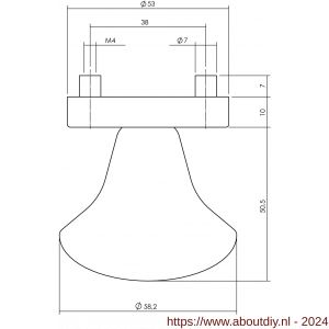 Intersteel 2165 knop Paddenstoel vast op rozet 10 mm met nokken RVS - A26001004 - afbeelding 2