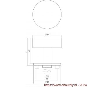 Intersteel Living 2186 knoprozet plat met stift M10/8x85 mm centraal vast op rozet diameter 50x4 mm RVS - A26001966 - afbeelding 2
