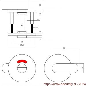Intersteel Essentials 3430 WC-sluiting 8 mm staal verdekt diameter 53x5 mm met comfortknop RVS - A26005912 - afbeelding 2