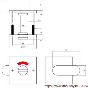 Intersteel Essentials 3432 WC-sluiting 8 mm staal verdekt vierkant 50x50x5 mm met comfortknop RVS - A26005918 - afbeelding 2