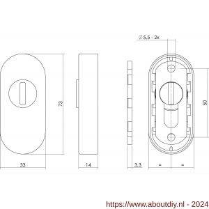 Intersteel Essentials 3752 veiligheids schuifrozet 14 mm ovaal 73x33 mm met sleufplaatje - A26008578 - afbeelding 2