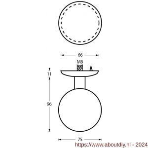 Intersteel Essentials 3930 voordeurknop bol diameter 75 mm M8 RVS - A26001008 - afbeelding 2