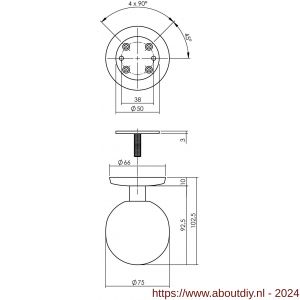 Intersteel Exclusives 3930 voordeurknop bol diameter 75 mm éénzijdige montage RVS - A26001007 - afbeelding 2