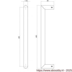 Intersteel Essentials 4339 deurgreep per stuk recht-90 graden 430x80x30 mm hart op hart 400 mm RVS - A26008763 - afbeelding 2