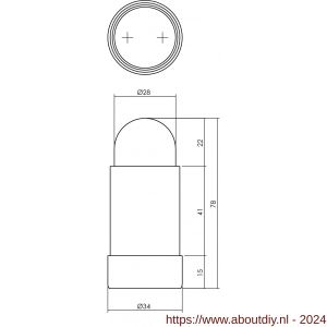 Intersteel Essentials 4421 deurstop 442120 wandmontage afgerond diameter 34x79 mm RVS - A26007393 - afbeelding 2