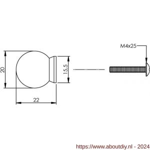 Intersteel Essentials 8510 meubelknop bolrond achterplaat diameter 20 mm RVS - A26007872 - afbeelding 2