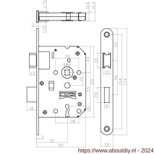 Intersteel Essentials 9540 woningbouw klavier dag- en nachtslot 55 mm voorplaat afgerond wit gelakt 20x174 mm doorn 50 mm met sluitplaat en 2 sleutels - A26007075 - afbeelding 2