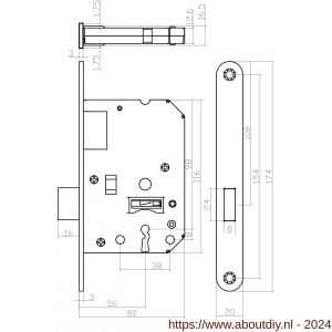 Intersteel Essentials 9541 woningbouw klavier kastslot 55 mm voorplaat afgerond wit gelakt 20x174 mm doorn 50 mm met sluitplaat 2 sleutels - A26007078 - afbeelding 2