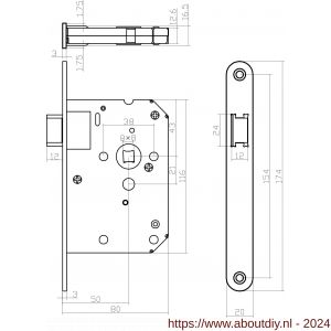 Intersteel Essentials 9542 woningbouw loopslot voorplaat afgerond RVS 20x174 mm doorn 50 mm met sluitplaat - A26007080 - afbeelding 2