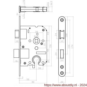 Intersteel Essentials 9542 woningbouw cilinder dag- en nachtslot 55 mm voorplaat afgerond RVS 20x174 mm doorn 50 mm met sluitplaat - A26007082 - afbeelding 2