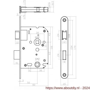 Intersteel Essentials 9542 woningbouw badkamer-toilet slot 63/8 mm voorplaat afgerond RVS 20x174 mm doorn 50 mm met sluitplaat - A26007083 - afbeelding 2