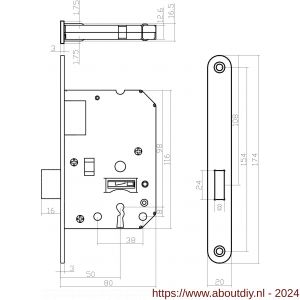 Intersteel Essentials 9543 woningbouw klavier kastslot 55 mm voorplaat afgerond RVS 20x174 mm doorn 50 mm met sluitplaat 2 sleutels - A26007084 - afbeelding 2