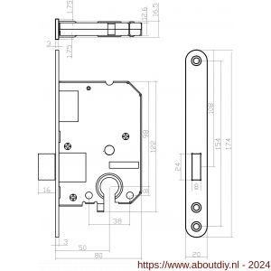 Intersteel Essentials 9543 woningbouw cilinder kastslot 55 mm voorplaat afgerond RVS 20x174 mm doorn 50 mm met sluitplaat - A26007085 - afbeelding 2