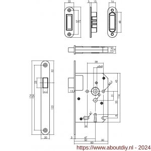 Intersteel Essentials 9570 woningbouw magneet klavier dag- en nachtslot 55 mm voorplaat afgerond RVS 20x174 mm doorn 50 mm met sluitplaat-kom en 2 sleutels - A26008928 - afbeelding 2