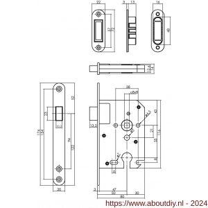 Intersteel Essentials 9570 woningbouw magneet cilinder dag- en nachtslot 55 mm voorplaat afgerond RVS 20x174 mm doorn 50 mm met sluitplaat-kom - A26008929 - afbeelding 2