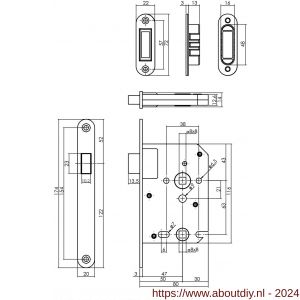 Intersteel Essentials 9570 woningbouw magneet badkamer-toilet slot 63/8 mm voorplaat afgerond RVS 20x174 mm doorn 50 mm met sluitplaat-kom - A26008930 - afbeelding 2