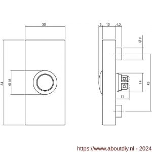 Intersteel Living 3990 beldrukker rechthoekig verdekt 65x30x10 mm RVS zwart - A26009301 - afbeelding 2