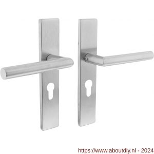 Intersteel Essentials 1407 deurkruk Hoek 90 graden op geveerd rechthoekig schild 219x40x9 mm PC55 mm RVS geborsteld - A26009034 - afbeelding 1