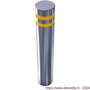 SecuPost statische anti ramzuil rond 114 mm inbouw Heavy Duty RVS 304 6 mm met reflectie strepen rood-geel-wit - A50750206 - afbeelding 1