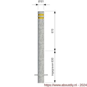 SecuPost statische anti ramzuil rond 101 mm inbouw Heavy Duty staal gegalvaniseerd 5 mm met reflectie strepen rood-geel-wit - A50750207 - afbeelding 2