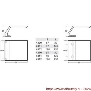 Hermeta 4300 deurduwer 80x90 mm 2x M6 nieuw zilver - A20100118 - afbeelding 2