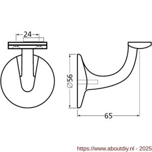 Hermeta 3503 leuninghouder 65 mm vlakzadel M8 wit - A20101701 - afbeelding 1