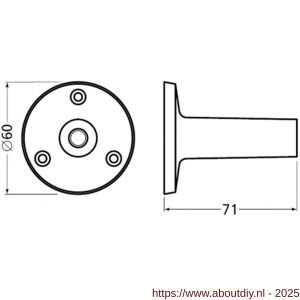 Hermeta 3516 leuninghouder rozet met vaste zuil opschroevend 71 mm naturel - A20100943 - afbeelding 2
