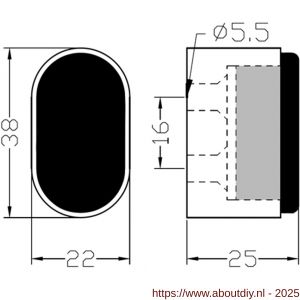 Hermeta 4700 deurbuffer ovaal 25 mm mat zwart EAN sticker - A20101964 - afbeelding 2