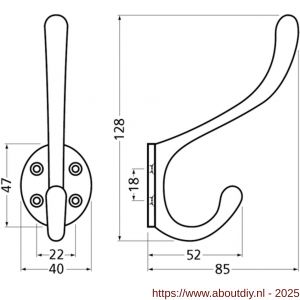 Hermeta 0010 garderobe hoed- en jashaak enkel naturel - A20100733 - afbeelding 2
