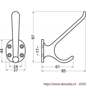 Hermeta 0026 garderobe hoed- en jashaak enkel nieuw zilver - A20100736 - afbeelding 2