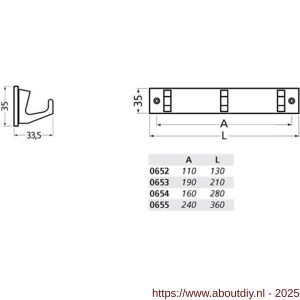 Hermeta 0653 handdoekrek 3-haaks hout-aluminium EAN sticker - A20100692 - afbeelding 2