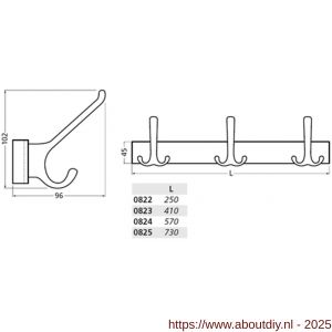 Hermeta 0825 garderobe kapstok 5x haak nummer 820 naturel EAN sticker - A20100237 - afbeelding 2