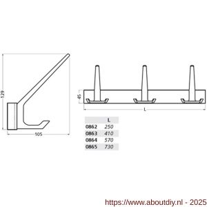 Hermeta 0865 garderobe kapstok 5x haak nummer 860 naturel EAN sticker - A20100271 - afbeelding 2