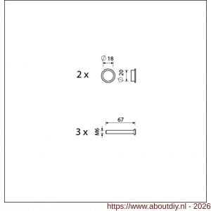 Ami veiligheidsbeslag bevestigingsset VHB veiligheidsschilden 3x schroef M6x70 mm RVS en 2x nylon ring deurdikte 53-57 mm - A10901671 - afbeelding 2