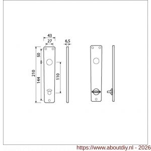 Ami 218/3 RH langschild aluminium rondhoek toilet- en badkamersluiting WC 218/3 RH 8x110 mm F2 - A10900669 - afbeelding 2