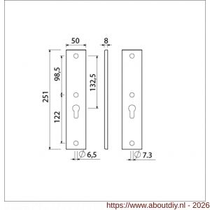 Ami 251/50/8 langschild aluminium zonder krukgat profielcilinder PC 55 F1 R6,5/R7,3 - A10900687 - afbeelding 2