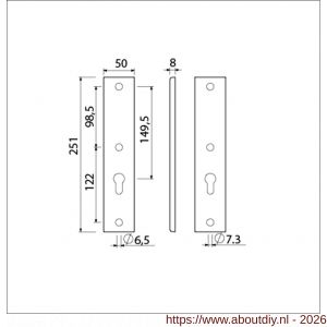 Ami 251/50/8 langschild aluminium zonder krukgat profielcilinder PC 72 F1 R6,5/R7,3 - A10901741 - afbeelding 2