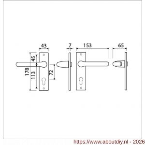 Ami KS 178/43-386 kruk-kruk garnituur deurkruk 386 Rota kortschild 178/43 profielcilinder PC 72 F1 deurdikte 38-42 mm - A10900114 - afbeelding 2